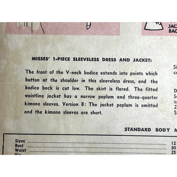 Simplicity 8238 pattern designer dress fit and flare jacket 1950s size 12 - Picture 6 of 8